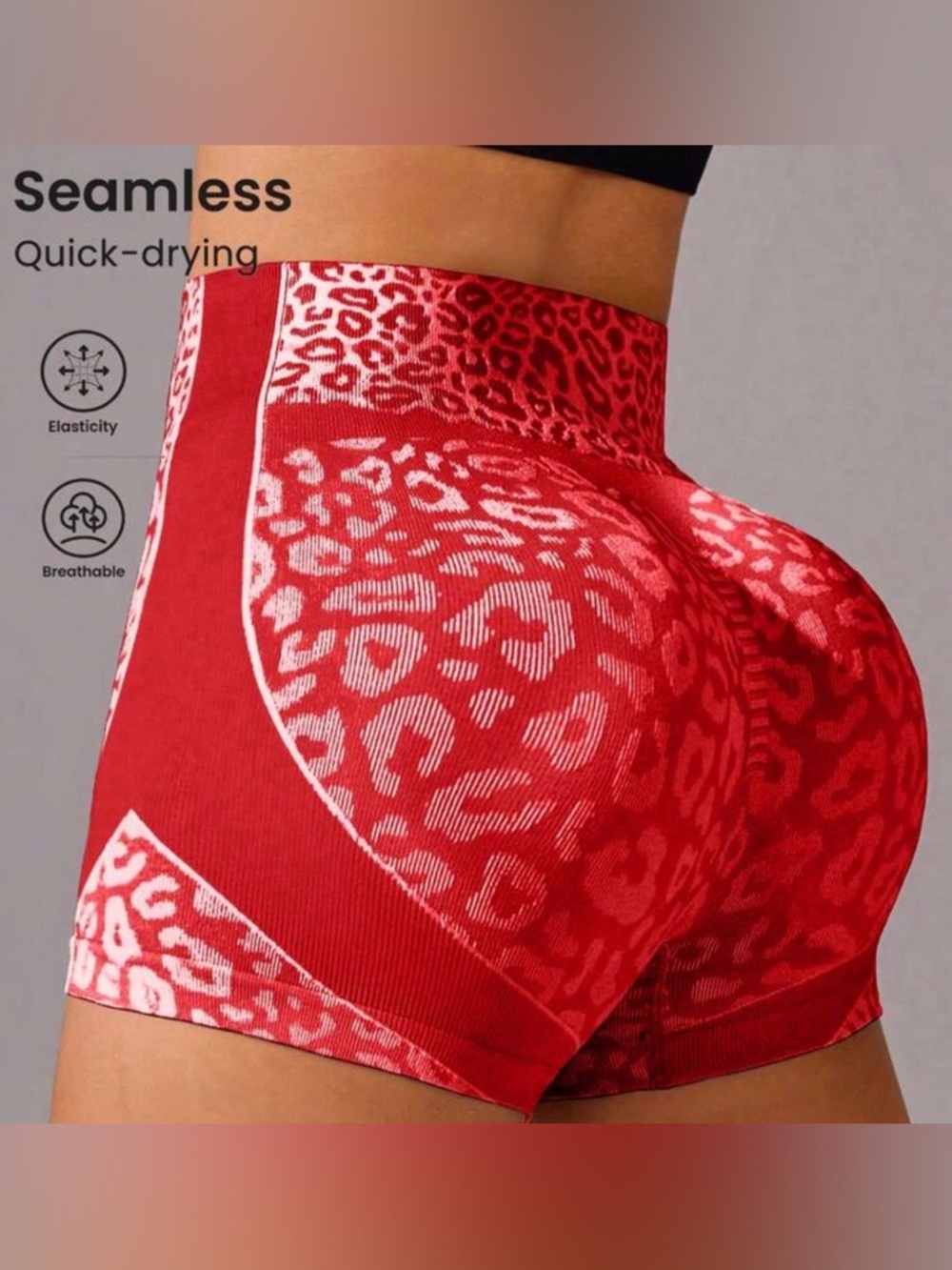 Red Leopard Cheetah leggings scrunch butt gym shorts breathable stretchy new m
